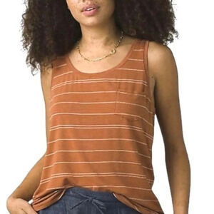 New Prana Foundation Scoop Neck Tank Top Copper Stripe